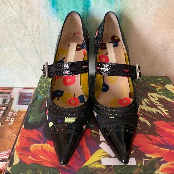 Rare♦️Christian Lacroix Floral Heels Shoes Mary Jane Pumps VTG Strap - Picture 5 of 10